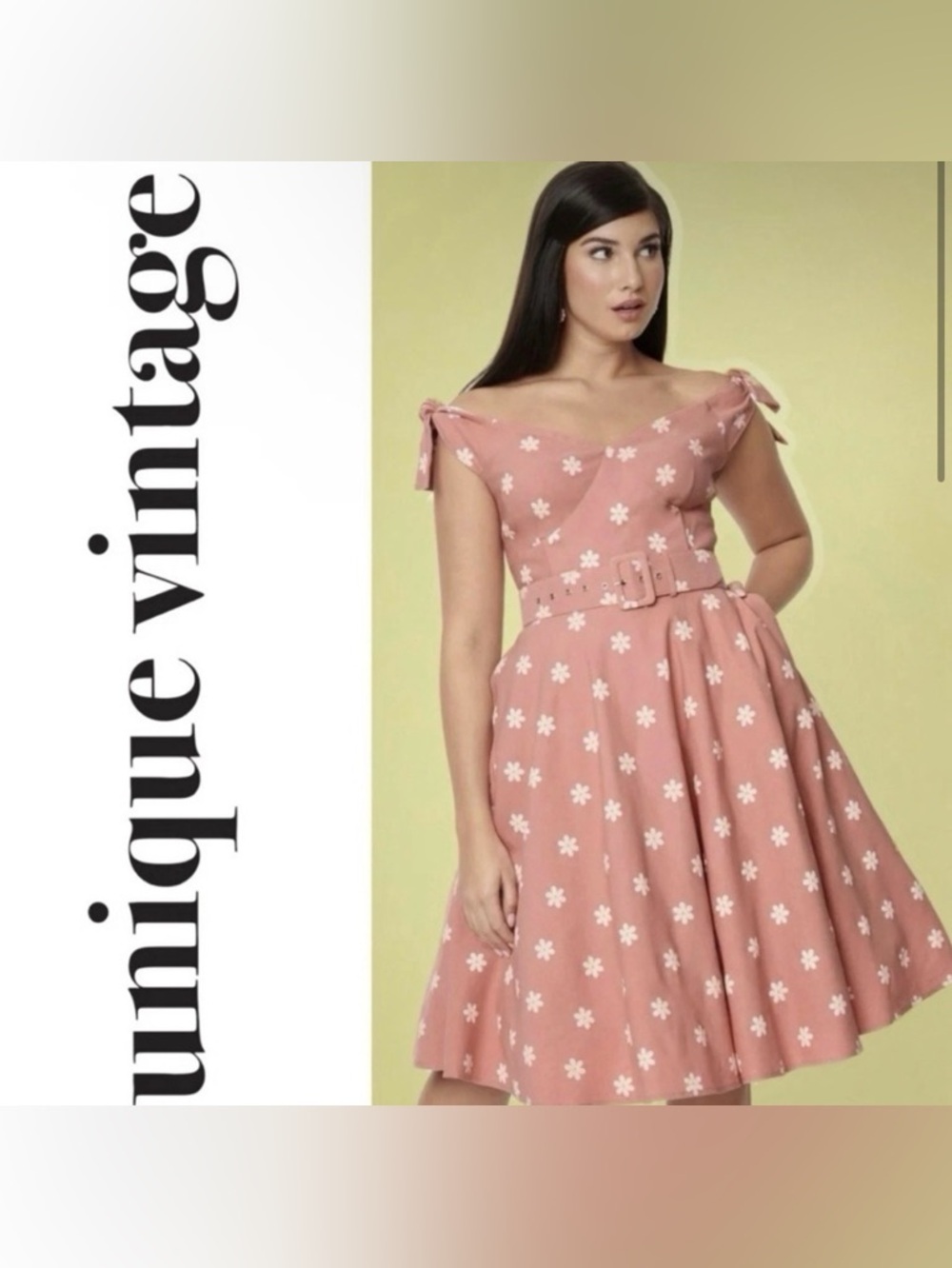Unique Vintage 50s Prairie Daisy Swing Dress in Powder Pink, Size Large, NWT!